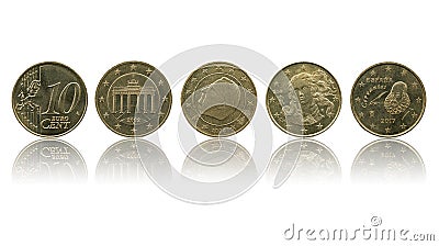 10 Euro cent coin isolated on white background with reflection Stock Photo