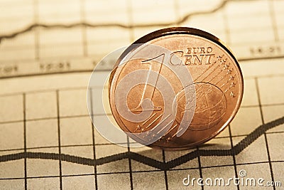 1 euro cent on newspaper Stock Photo