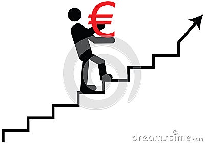 Euro climbing. Euro value going up vector icon. Vector Illustration