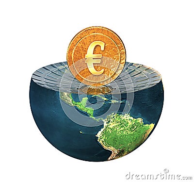 Euro coin on earth hemisphere Stock Photo