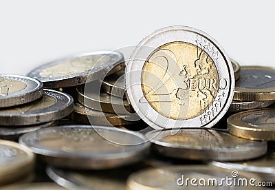 Euro coin with a face value of two euros closeup. Stock Photo