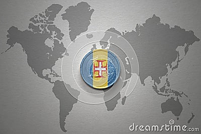 Euro coin with national flag of madeira on the gray world map background.3d illustration Cartoon Illustration