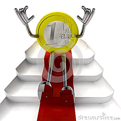 Euro coin robot sitting on red carpet perspective illustration Cartoon Illustration