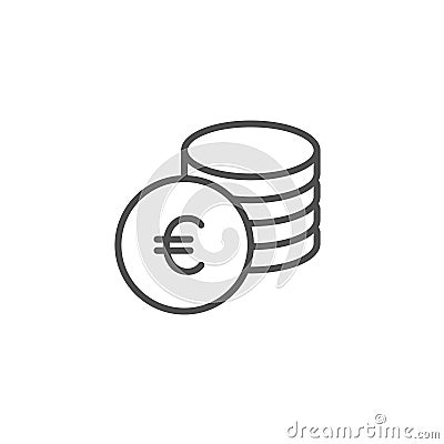 Euro coin vector icon. Cash save, earn sell line outline sign, linear thin symbol, flat design for web, website, mobile app. Vector Illustration