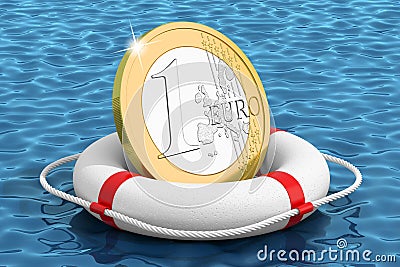 Euro coin on the water lifebuoy Stock Photo