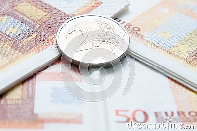 Euro coins and bills Stock Photo