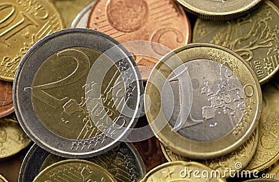 Some Euro coins Editorial Stock Photo