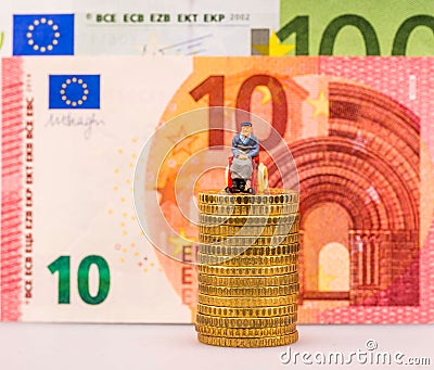 Euro Coins, Figure, Banknote Stock Photo