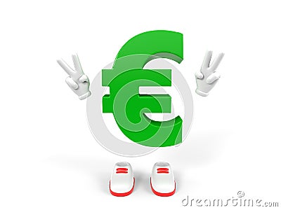 Euro currency character on white background. 3d illustration Cartoon Illustration