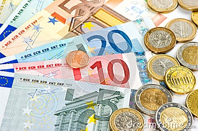 Euro currency. coins and banknotes. cash money Stock Photo