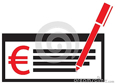 Euro currency icon or logo on a paycheck or cheque. Stock Photo