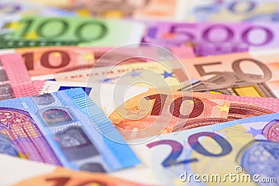 Euro currency with many banknotes Stock Photo