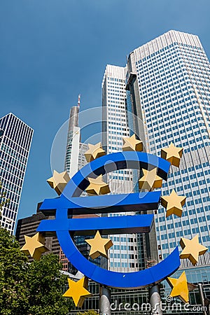 Euro currency symbol â‚¬ - statue in Frankfurt am Main Germany Editorial Stock Photo