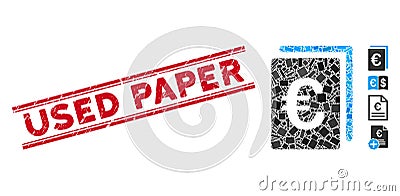 Euro Document Mosaic and Grunge Used Paper Stamp with Lines Vector Illustration