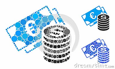 Euro and Dollar cash Mosaic Icon of Circles Vector Illustration