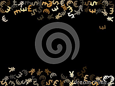 Euro dollar pound yen metallic signs scatter money vector design. Profit growth backdrop. Currency Vector Illustration