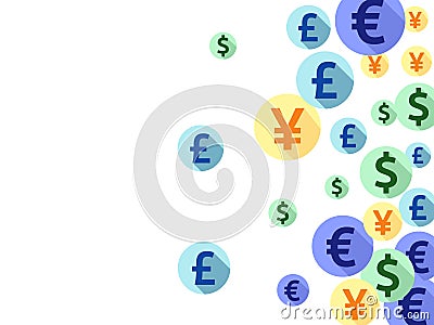 Euro dollar pound yen round symbols scatter currency vector design. Commerce pattern. Currency Vector Illustration