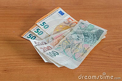 Euro EUR and Czech koruna banknotes CZK Stock Photo