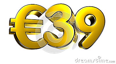 39 Euro figure gold 3D. Cartoon Illustration