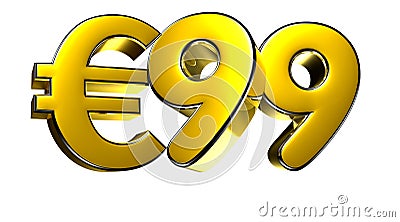 99 Euro figure gold 3D. Cartoon Illustration