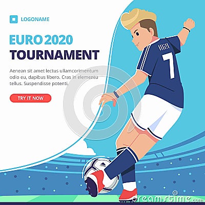 Euro football player kicking the ball vector template Vector Illustration