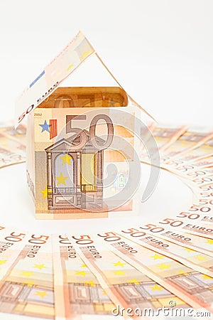 Euro house and banknotes Stock Photo