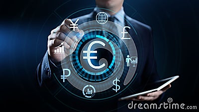 Euro icon on screen. Currency trading Exchange rate Forex business concept. Stock Photo