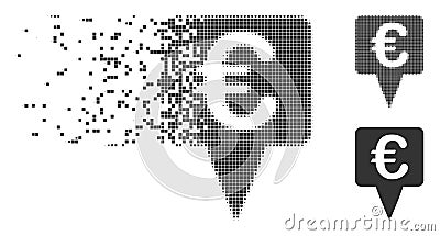 Euro Map Pointer Shredded Pixel Halftone Icon Vector Illustration
