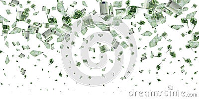 Euro money background. Banknote falling isolated textures on white background. Stock Photo