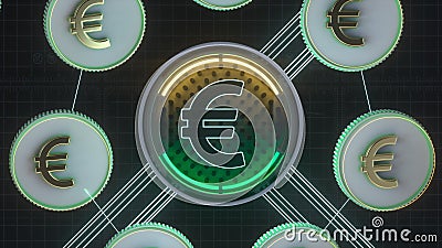 Euro neon symbol. Europe cryptocurrency exchange stock concept. 3d illustration Cartoon Illustration