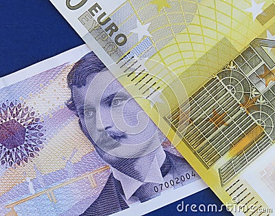 Euro and Norwegian krone Stock Photo