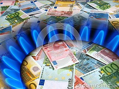 EURO notes and gas burner Stock Photo