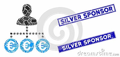 Euro Payer Mosaic and Grunge Rectangle Silver Sponsor Stamps Vector Illustration