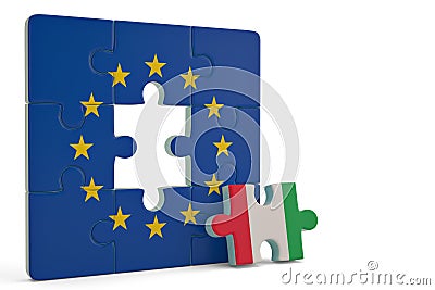 Euro puzzle and one puzzle piece with italy flag.3D illustration Cartoon Illustration