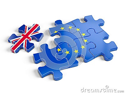 Euro Puzzle and one Puzzle Piece With Great Britain Flag Stock Photo