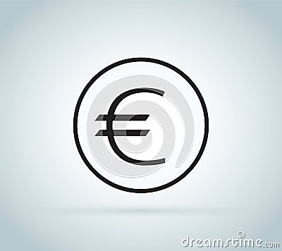 Euro sign, coin isolated on white background. Money, currency icon. Cash symbol. Business, economy concept. Vector Illustration