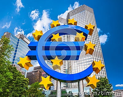 Euro sign at European Central Bank in Frankfurt, Germany Stock Photo