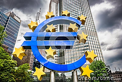 Euro sign at European Central Bank headquarters in Frankfurt, Germany Stock Photo