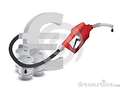 Euro sign with a gas pump nozzle Cartoon Illustration