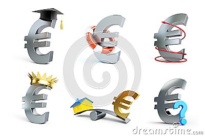 Euro sign set on a white background Cartoon Illustration