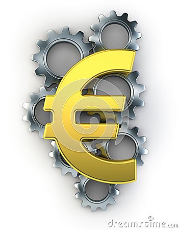 Euro sign on top of cogs Stock Photo