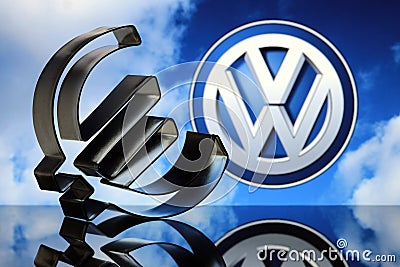 Euro sign with VW emblem Editorial Stock Photo