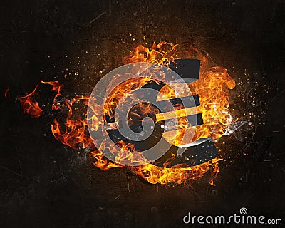 Euro symbol in fire Stock Photo