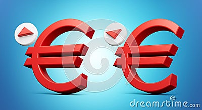 Euro Symbol raising and falling sign 3d illustration Stock Photo