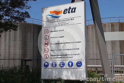 Euro tank terminal in Amsterdam at the Westpoort harbour in the Port in the Netherlands ETA. Editorial Stock Photo