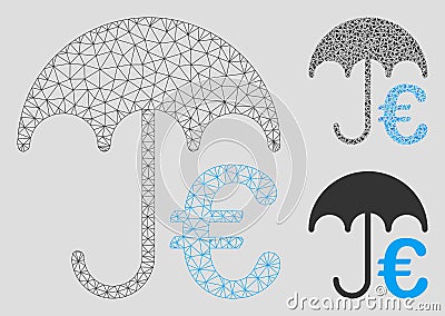 Euro Umbrella Vector Mesh Wire Frame Model and Triangle Mosaic Icon Vector Illustration