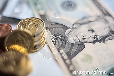 Euro US dollar money coins Stock Photo