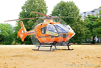 Eurocopter EC 135 D-HZSI air rescue service in close-up on helipad, medical helicopter, Air medical services, Rapid Response Editorial Stock Photo