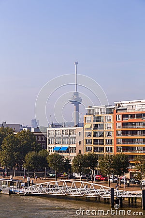 Euromast, the observation tower of Rotterdam city as seen from Het Park Editorial Stock Photo