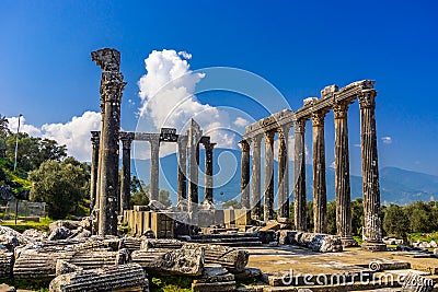 Euromos Euromus Ancient City. Soke - Milas road, Mugla, Turkey. Temple of Zeus Lepsynos was built in the 2nd century Stock Photo